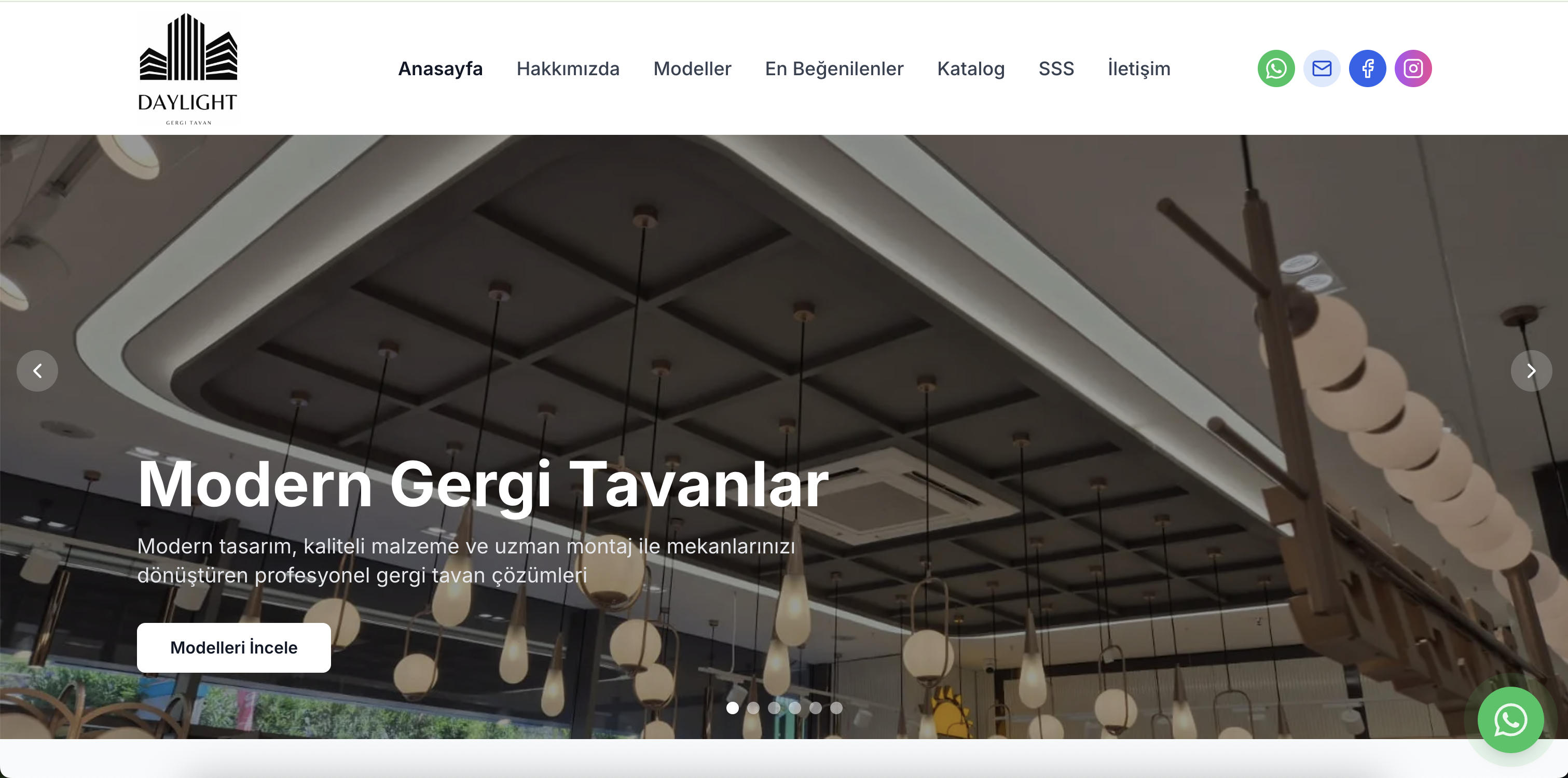 Daylight Gergi Tavan — İstanbul merkezli gergi tavan firması için modern dijital vitrin — 6+ model tanıtımı, 119+ parçalık katalog galerisi, proje portföyü, WhatsApp iletişim, Resend teklif formu ve yerel SEO odaklı kurumsal web sitesi.