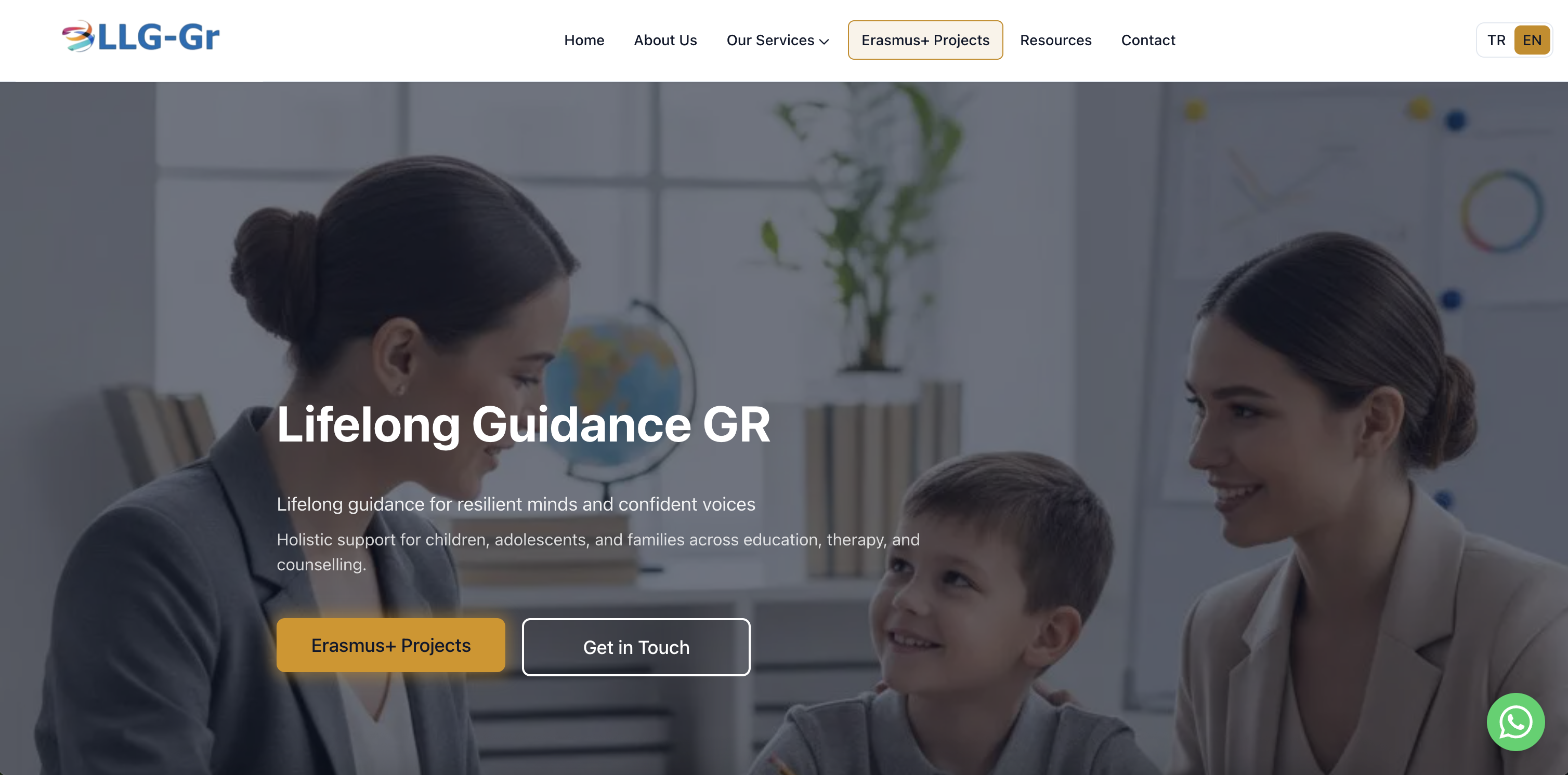 Lifelong Guidance GR — Atina merkezli konuşma-dil terapisi ve pedagojik danışmanlık merkezi için çift dilli, SEO odaklı premium kurumsal site — hizmet vitrini, Erasmus+ projeleri, akademik kaynaklar ve WhatsApp iletişim.